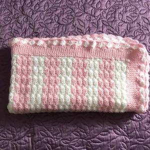 Handmade Crotchet Pink and White Throw Blanket